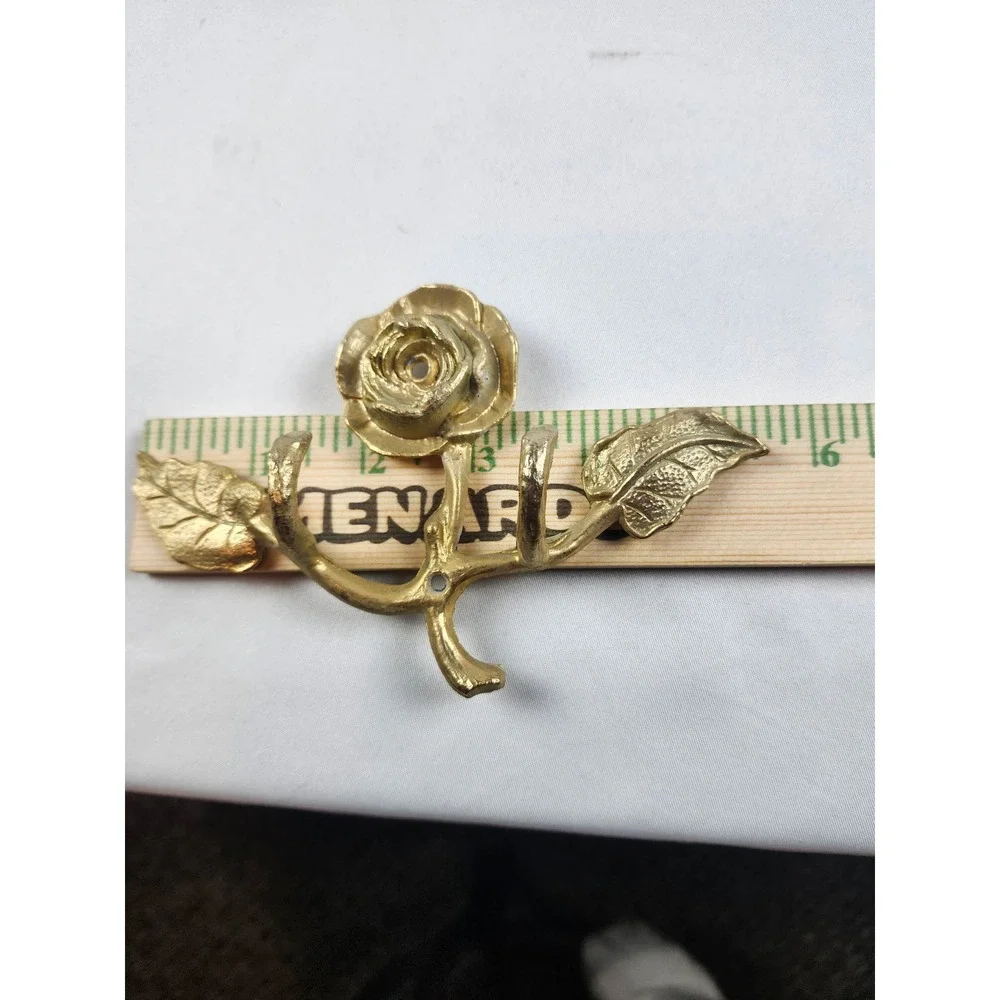 Vintage Brass Rose Double Wall Hook Floral Coat Key Towel Hanger Cottage Decor